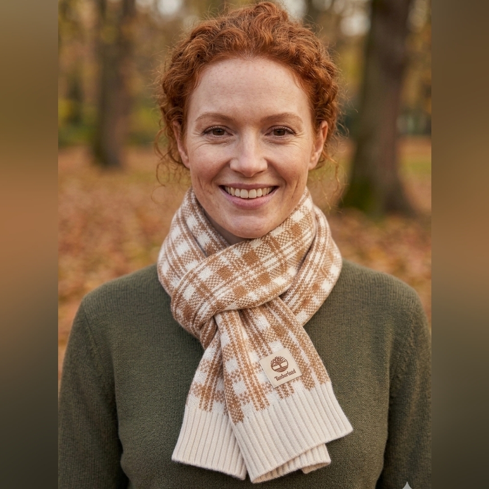 New Timberland Brown Plaid Scarf